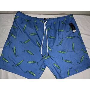NWT Men's Berkley Jensen Blue Swim short with pockets, Alligator print size XXL